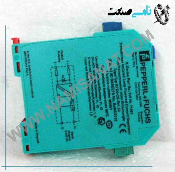 KFD0-DS-EX1.50, KFD0-DS-EX1.50,KFD0-DS-EX1.5,KFD0-DS-EX1.,KFD0-DS-E,KFD0-DS,KFD0-D,KFD0,KF,K, ,نامی صنعت,تجهیزات صنعتی برق صنعتی,namisanat,نامی صنعت,تجهیزات صنعتی,نمایندگی فروش سایر برند ها,نمایندگی فوش ایر برند های ABB,IFM,ind.power,برق صنعتی ind,power,برق, صنعتی ,• Output EEx ia IIC, ,Device installation permissible in, zone 2, , Polarity reversal protected, ,Accuracy 0.1 %, ,EMC acc. to NAMUR NE 21, 1-channel, KFD0-CS-Ex1.50P, The isolation of power loops for the, control of positioner, I,P converters, etc. A current source is connected to, the safe area terminals., • The isolation of a current signal from, fire detectors or similar sensors. In, this case, a voltage source can be, connected to the safe area, terminals. A specific measurement, current across a passive sensor can, be measured in the safe area with a, series resistor (min. 50 Ω)., When a voltage supply is used, the, measuring resistor canloop powered Power loss 0.2 W Inputs,Outputs (not intrinsically safe) Connection terminals 12-, 11+; 8-, 10-, 9+ Voltage 10 ... 35 V DC Safety maximum voltage Um 250 V eff Current 4 ... 20 mA Power loss at 40 mA and Uin < 26.1 V: < 700 mW per channel at 40 mA and Uin > 26.1 V: < 1.2 W per channel Inputs,Outputs (Intrinsically safe) Connection terminals 1+, 2-; 4+, 5- Output voltage for 10 V < Uin < 26.1 V: ≥ 0.9 x Uin - (0.4 x current in mA) - 0.7 for Uin > 26.1 V: ≥ 23 V - (0.4 x current in mA) Short-circuit current at Uin > 26.1 V : ≤ 65 mA Transfer current ≤ 40 mA also provide, current limitations,